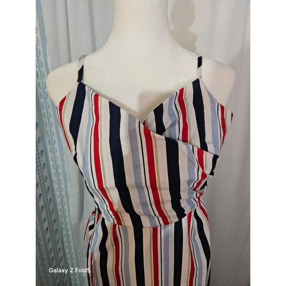 Red White Blue Striped Patriotic Sleeveless Midi Dress Summer BBQ Fourth of July - Picture 4 of 6